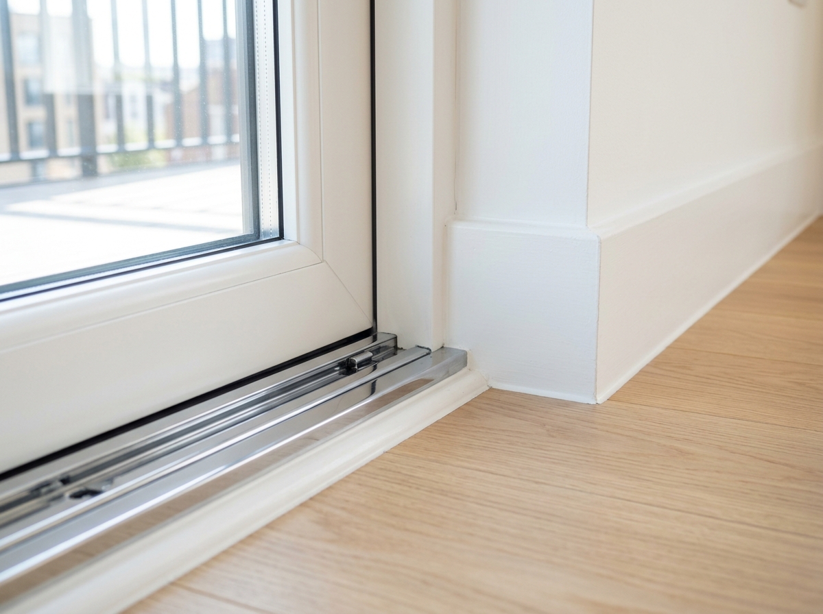 Detailed clean window track and white skirting board